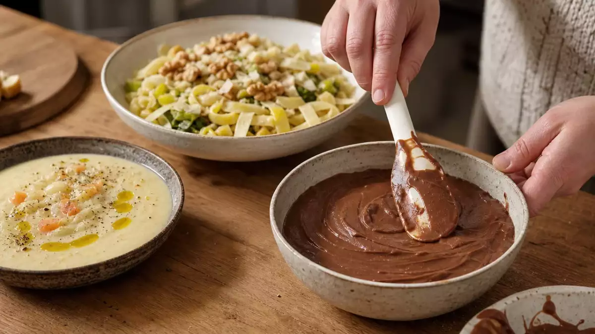 Menu végétarien, 3 septembre : velouté réconfortant, pâtes gourmandes et dessert chocolaté
