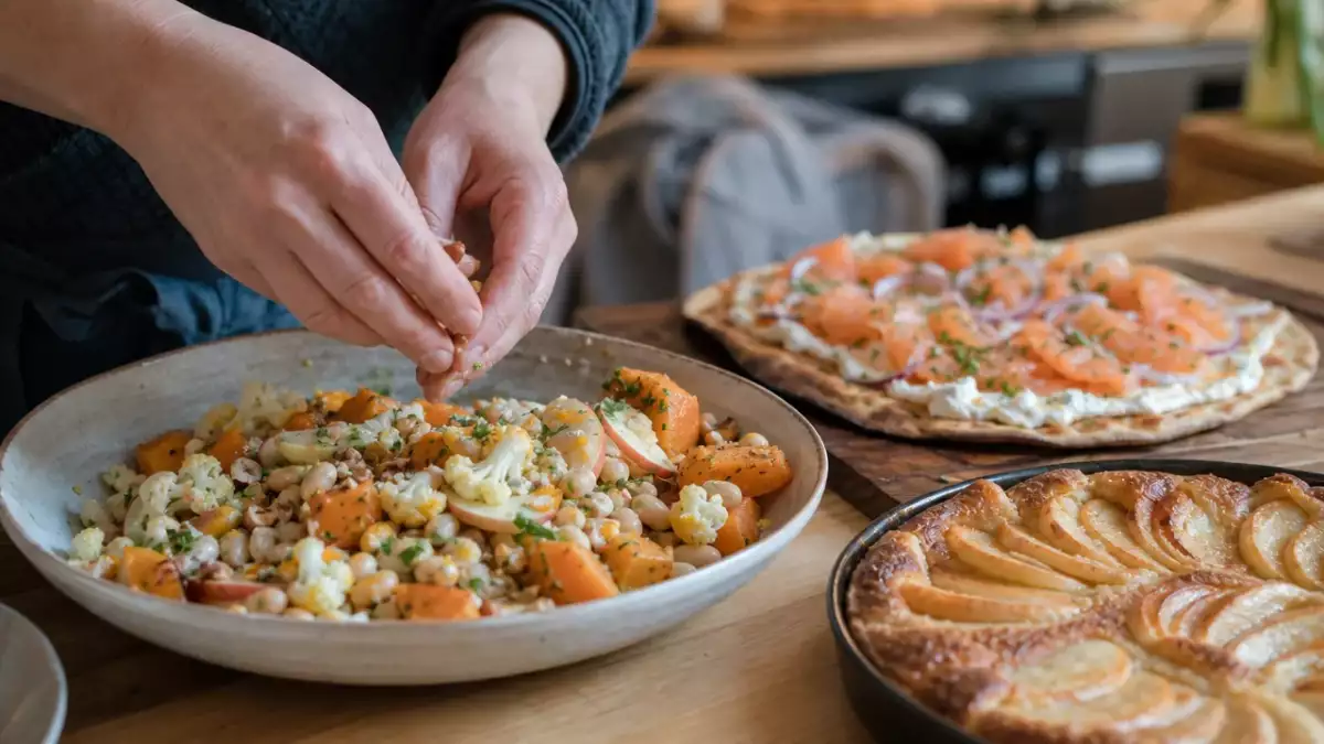 Menu végétarien, 1 septembre : salade de butternut, une pizza nordique et une délicieuse tourte aux pommes