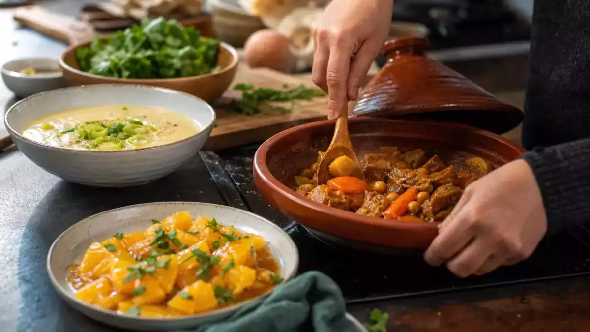 Menu végétarien, 6 septembre : soupe de panais, un tajine riche en légumes et une salade d'oranges au sirop de caramel