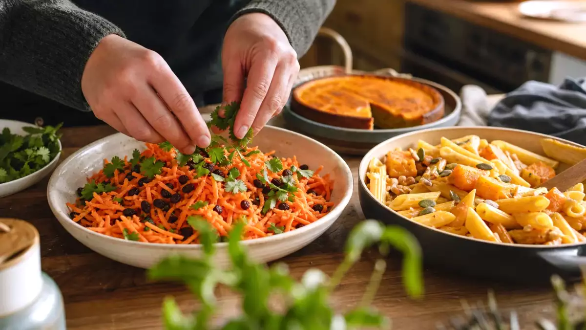 Menu végétarien, 7 septembre : salade colorée, des pâtes réconfortantes au butternut et un dessert doux à la patate douce