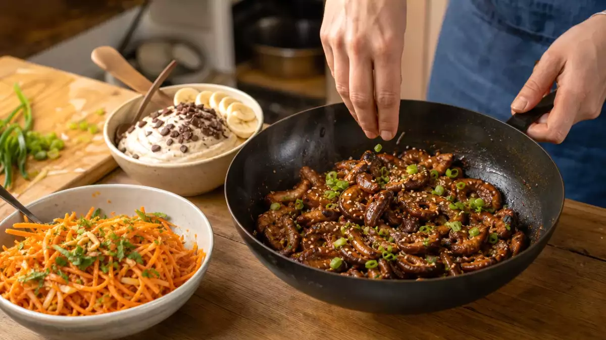 Menu végétarien, 24 septembre : salade croquante, des champignons épicés et une glace onctueuse à la banane