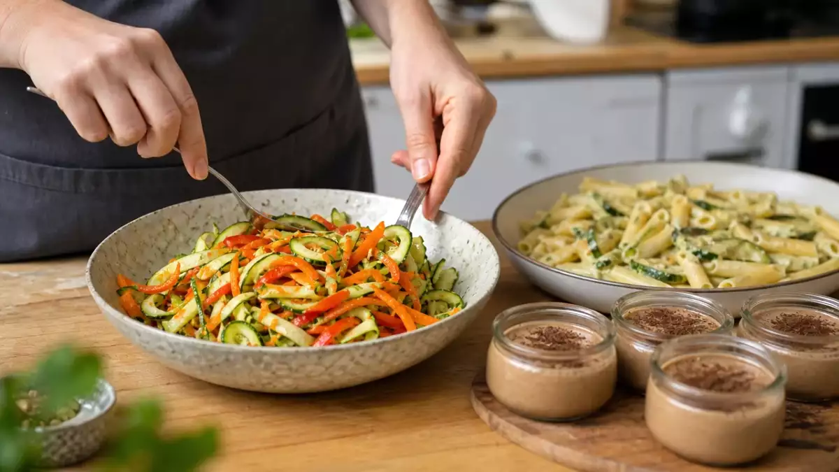 Menu végétarien, 28 septembre : salade croquante, des pâtes crémeuses et un dessert léger à la cardamome