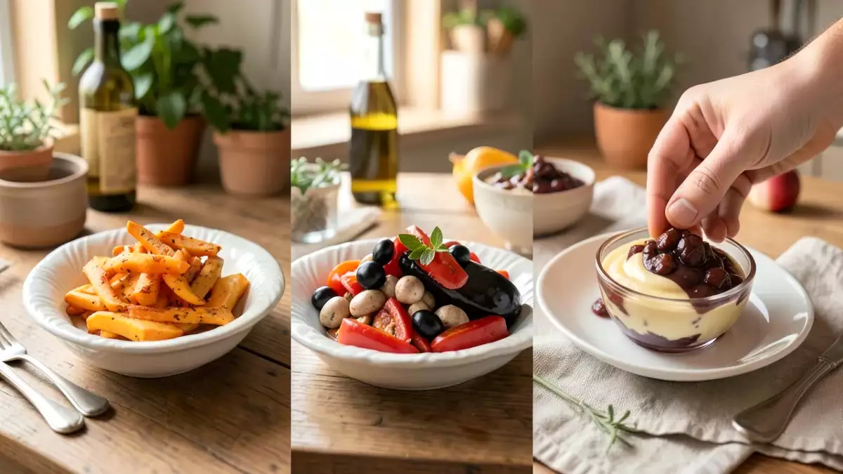 Menu végétarien, 3 octobre : frites de courge butternut, poêlée colorée et compote gourmande