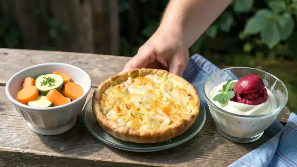 Menu végétarien, 6 octobre : duo de courgettes et carottes au lait de coco, tarte au chou blanc, sorbet à la framboise et à la crème de cassis