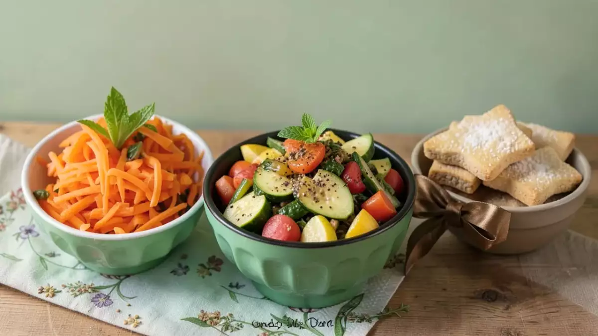 Menu végétarien, 12 octobre : salade de carottes, wok de courgettes, carottes et céleri, petits biscuits croquants à la farine de châtaigne