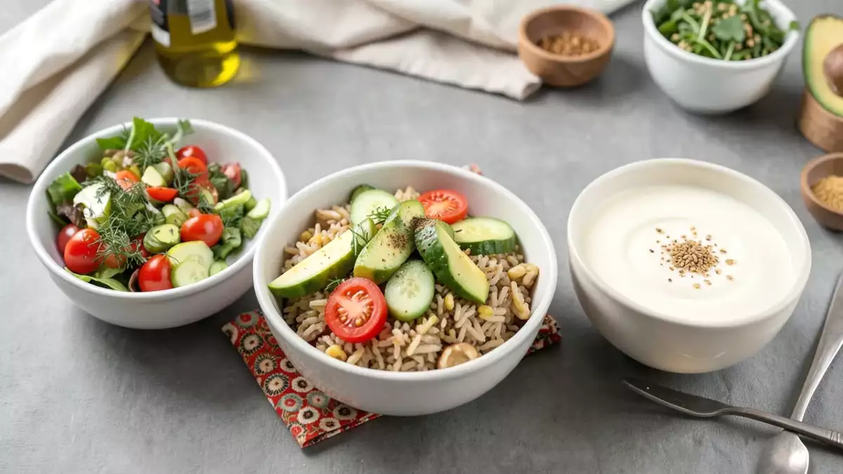 Menu végétarien, 30 octobre : salade de cornichons à l'huile de noisette, bento, crème pâtissière légère au lait de riz