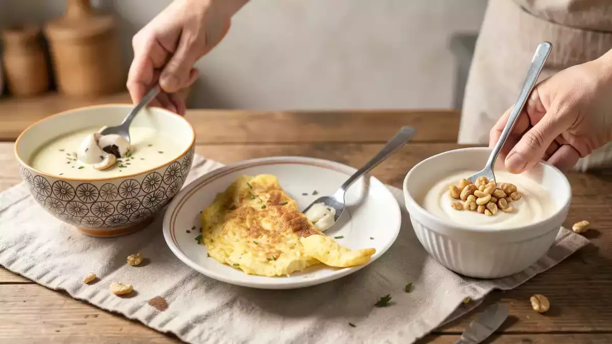 Menu sans gluten, 5 octobre : velouté de champignons, omelette au fromage, crèmes à la noisette