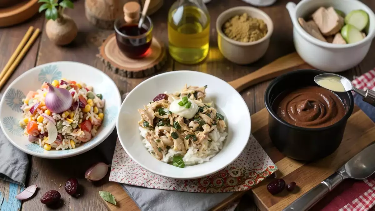 Menu sans gluten, 28 octobre : salade de riz composée, poulet chinois vapeur au gingembre, mousse au chocolat vegan