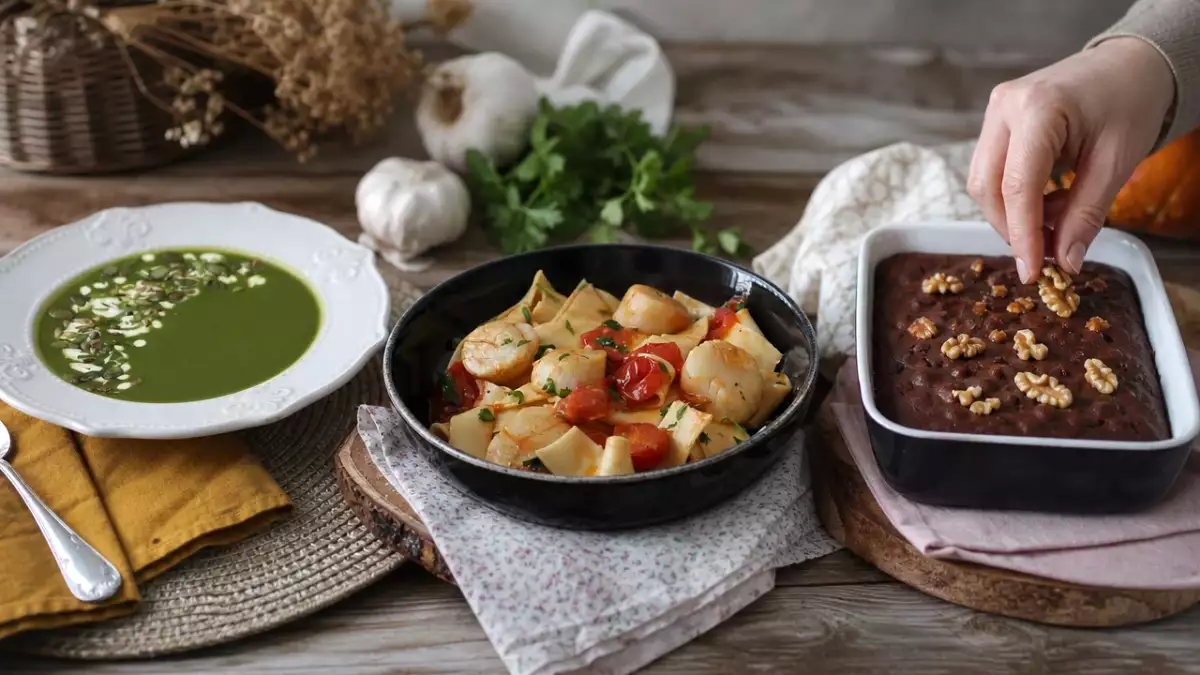 Menu du jour, 23 octobre : soupe aux épinards, pâtes aux noix de Saint-Jacques et brownie au chocolat