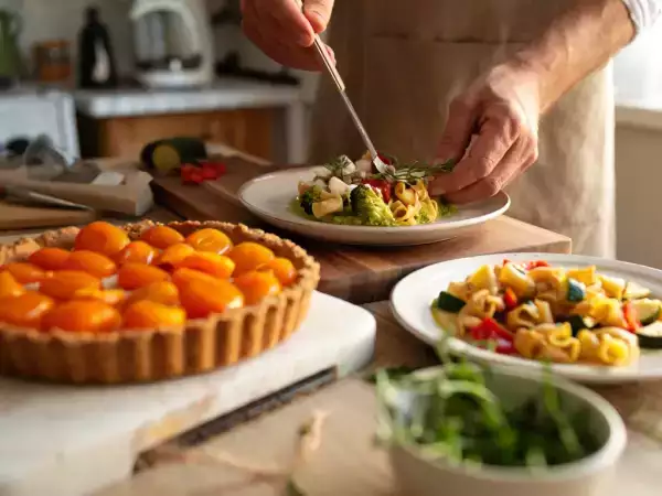 Menu végétarien, 30 juin : flan aux brocolis, des coquillettes aux courgettes et tarte aux abricots
