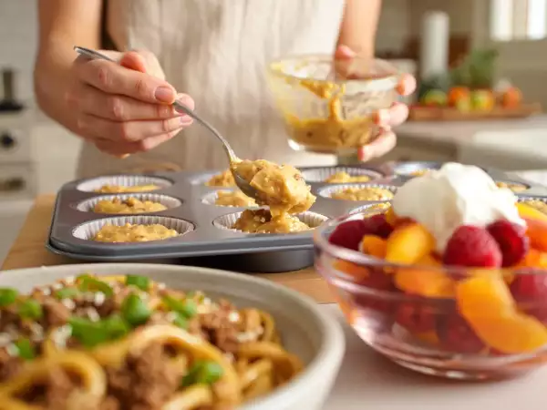 Menu du jour, 5 juillet : muffins aux courgettes, nouilles udon au bœuf et salade de fruits