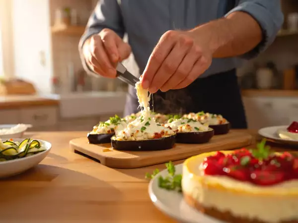 Menu sans gluten, 15 juillet : fraîcheur estivale avec carpaccio de courgettes, aubergines farcies et cheesecake fruité