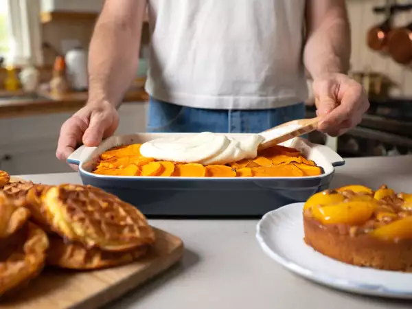 Menu végétarien, 25 juillet : un festin coloré de gauffres, gratin et gâteau aux pêches