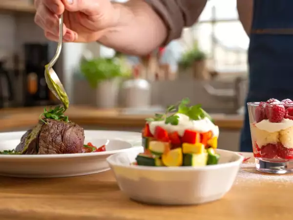 Menu du jour, 27 août : une salade rubik's cube, un filet mignon moelleux et une charlotte aux framboises en verrine