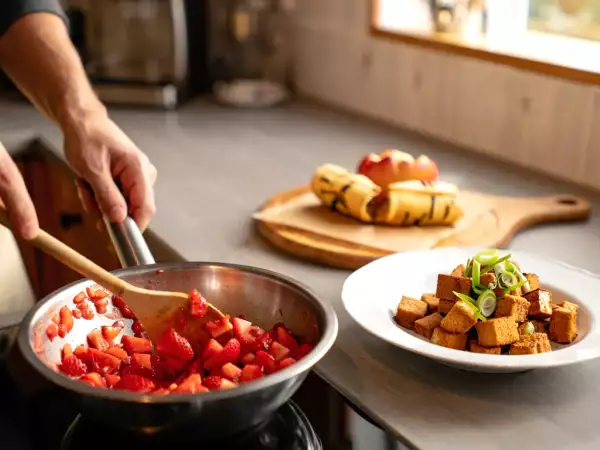 Menu végétarien, 19 août : gaspacho, tofu mariné et chaussons aux pommes