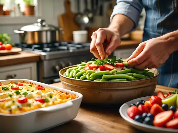 Menu végétarien, 8 août : flan aux haricots verts, tagliatelle feta et salade de fruits estivale