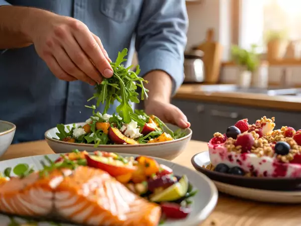 Menu sans gluten, 8 août : une symphonie estivale de saveurs avec pêches, saumon et fruits rouges