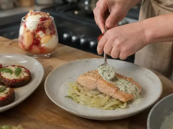 Menu sans gluten, 2 septembre : saveurs estivales avec des mini pizzas d'aubergine et un pavé de saumon