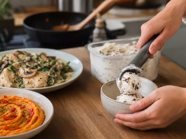 Menu sans gluten, 14 septembre : houmous coloré, poulet crémeux et glace stracciatella