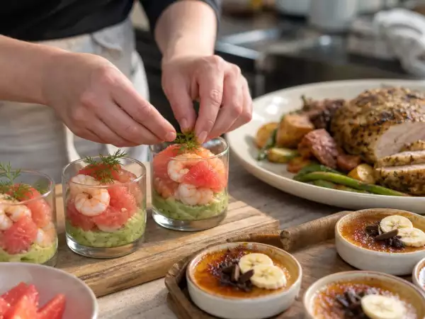 Menu sans gluten, 8 septembre : verrines avocat, un poulet savoureux en croûte de moutarde, et une délicieuse crème brûlée banane chocolat