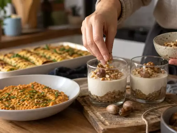 Menu végétarien, 5 septembre : tartinade de lentilles, cannelloni au pesto et verrine de panacotta