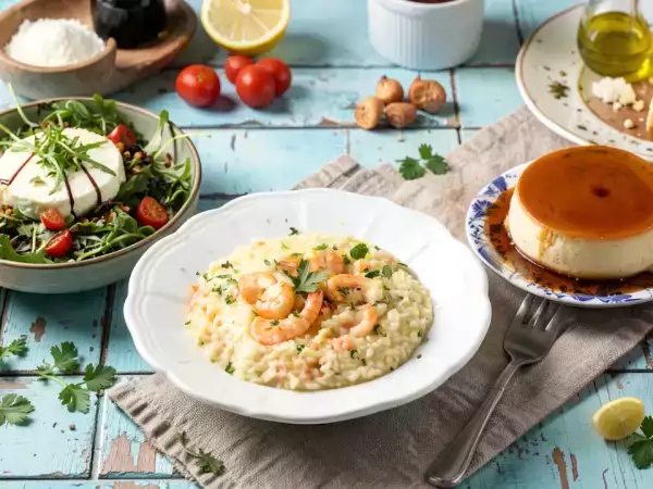 Menu sans gluten, 12 octobre : une salade croquante, un risotto crémeux et un flan onctueux