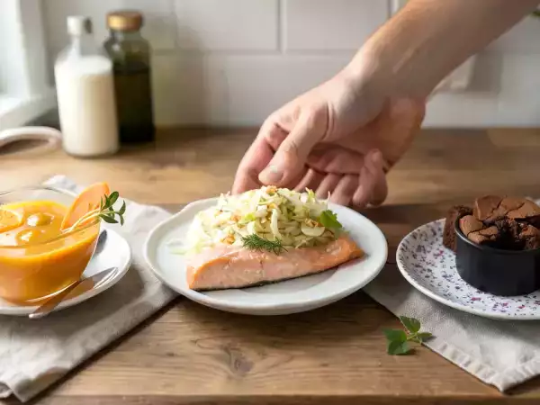 Menu sans gluten, 7 octobre : soupe de carottes et gingembre, pavé de saumon parfaitement cuit à la poêle, fondant au chocolat