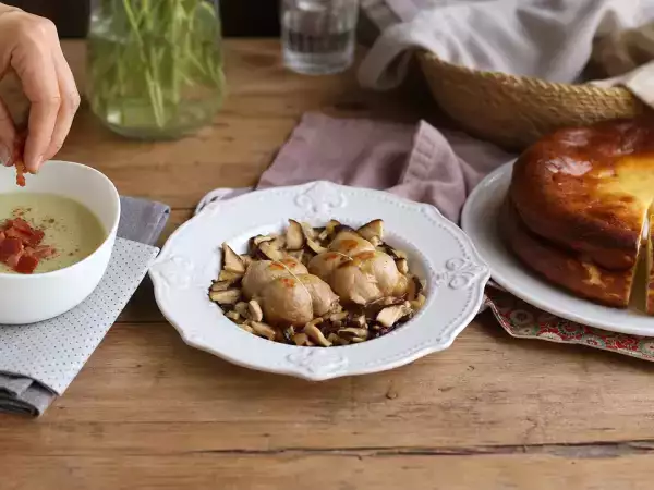 Menu du jour, 22 octobre : velouté de topinambour, paupiettes de porc et cheesecake sans pâte