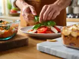 Dossiers: Menu végétarien, 10 juin : salade caprese, terrine de lentilles corail et gâteau invisible aux pommes