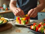 Dossiers: Menu sans gluten, 26 juillet : salade croustillante, brochettes de poulet et fruits design