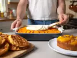 Dossiers: Menu végétarien, 25 juillet : un festin coloré de gauffres, gratin et gâteau aux pêches