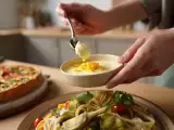 Dossiers: Menu végétarien, 7 août : salade de pâtes, quiche et flans coco-mangue