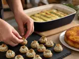 Dossiers: Menu du jour, 4 septembre : petites bouchées apéritives, cannelloni au pesto et gâteau renversé à l'ananas