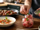 Dossiers: Menu du jour, 23 septembre : crème de chou-fleur, boulettes de boeuf au pesto rosso et granité nectarine