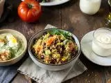 Dossiers: Menu sans gluten, 31 octobre : œufs cocotte au pesto, salade de quinoa et panna cotta vanille
