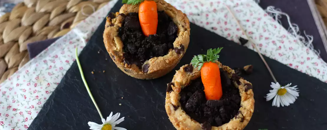 Cookies cups garnis de ganache au chocolat façon petit pot de carotte
