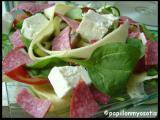 Recette Salade epinard-courgette, feta & salami