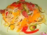 Recette Spaghetti au chorizo et tagliatelles de legumes