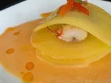 Recette Joël robuchon langouste en fines ravioles à l'émulsion crémée aux poivrons rouges