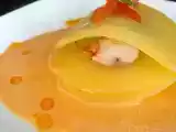Recette Joël robuchon langouste en fines ravioles à l'émulsion crémée aux poivrons rouges