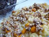 Recette Gratin de pâtes à la mimolette en crumble à la noisette