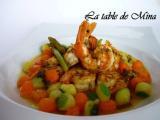 Recette Gambas marinées, billes de légumes et sauce orange