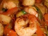 Recette Wok de crevettes et pétoncles aux légumes sautés