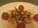 Recette Queues de crevettes sautées au gingembre sur un risotto crémeux