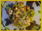 Recette Salade de poireaux aux crevettes tiger et oignon rouge