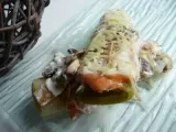 Recette Gratin de poireaux au saumon fumé et champignons