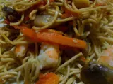 Recette Nouilles chinoises aux crevettes et carottes râpées en sucré-salé