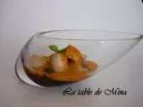 Recette Saint-jacques au chutney orange chorizo, jus d'orange sanguine au corail