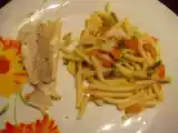 Recette Colin au petits légumes et pâtes sauce au beurre citronné