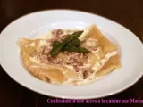 Recette Ravioles d'asperges au lard et parmesan, crème aux morilles